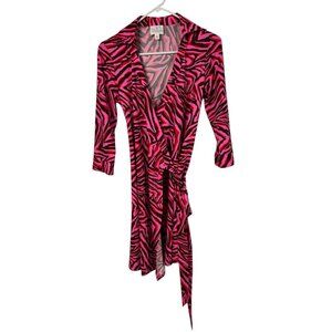 JB by Julie Brown Rizzo Wrap Dress Zebra Print Womens XS Pink Preppy Stretch